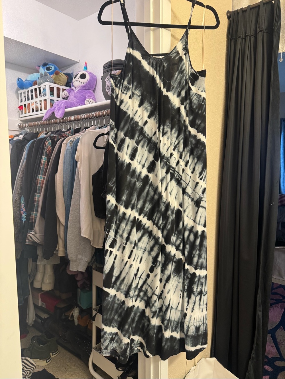 Black & White Tie-Dye Slip Dress - Women's Summer Dress
